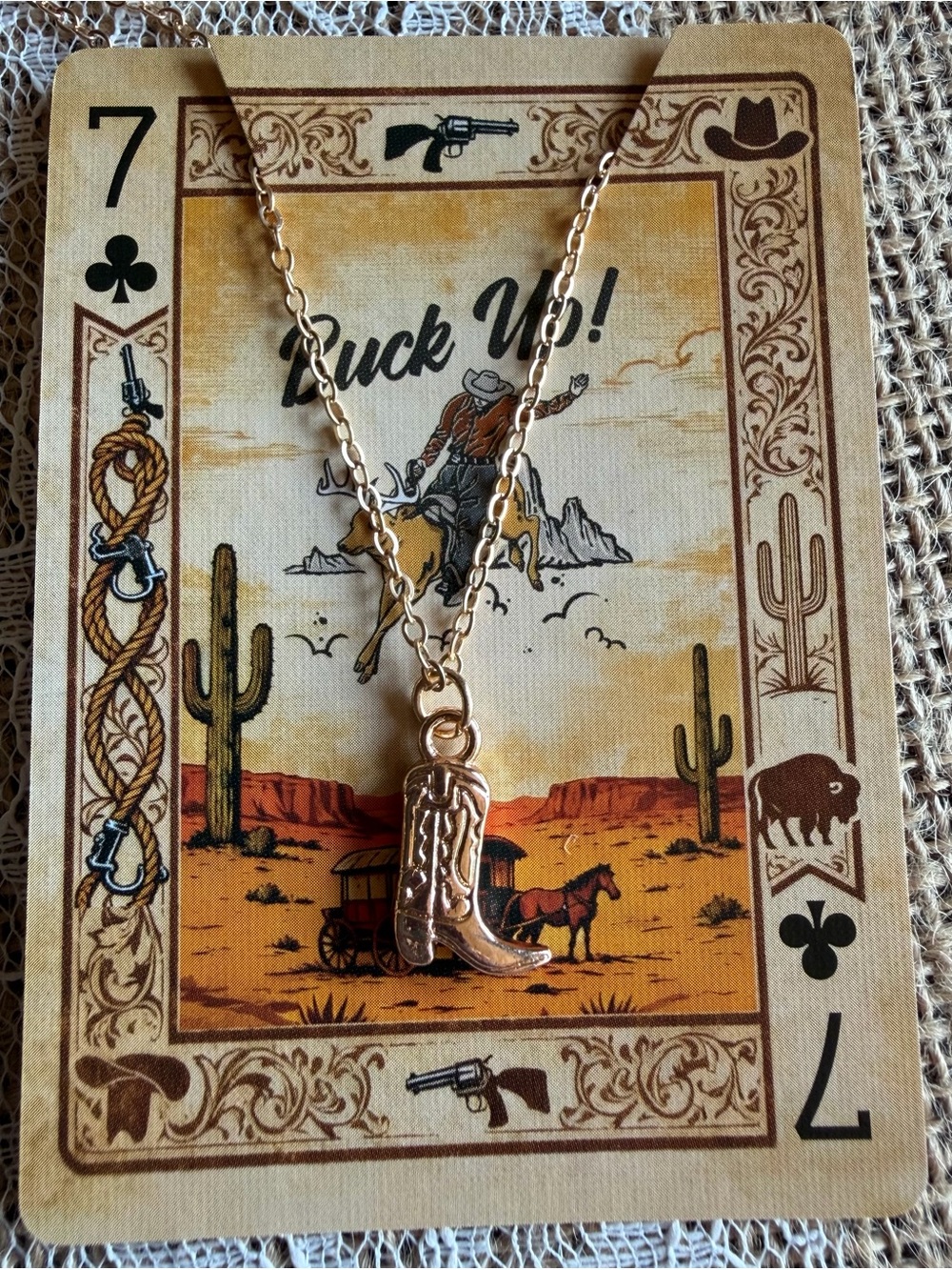 Gold Tone Cowboy Boot Charm Necklace Western Cowgirl Pendant New on Card
